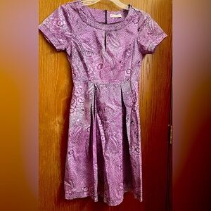 LUX AIXIER Brand Vtg Sz-2 Shortsleeve Purple Floral Paisley Dress